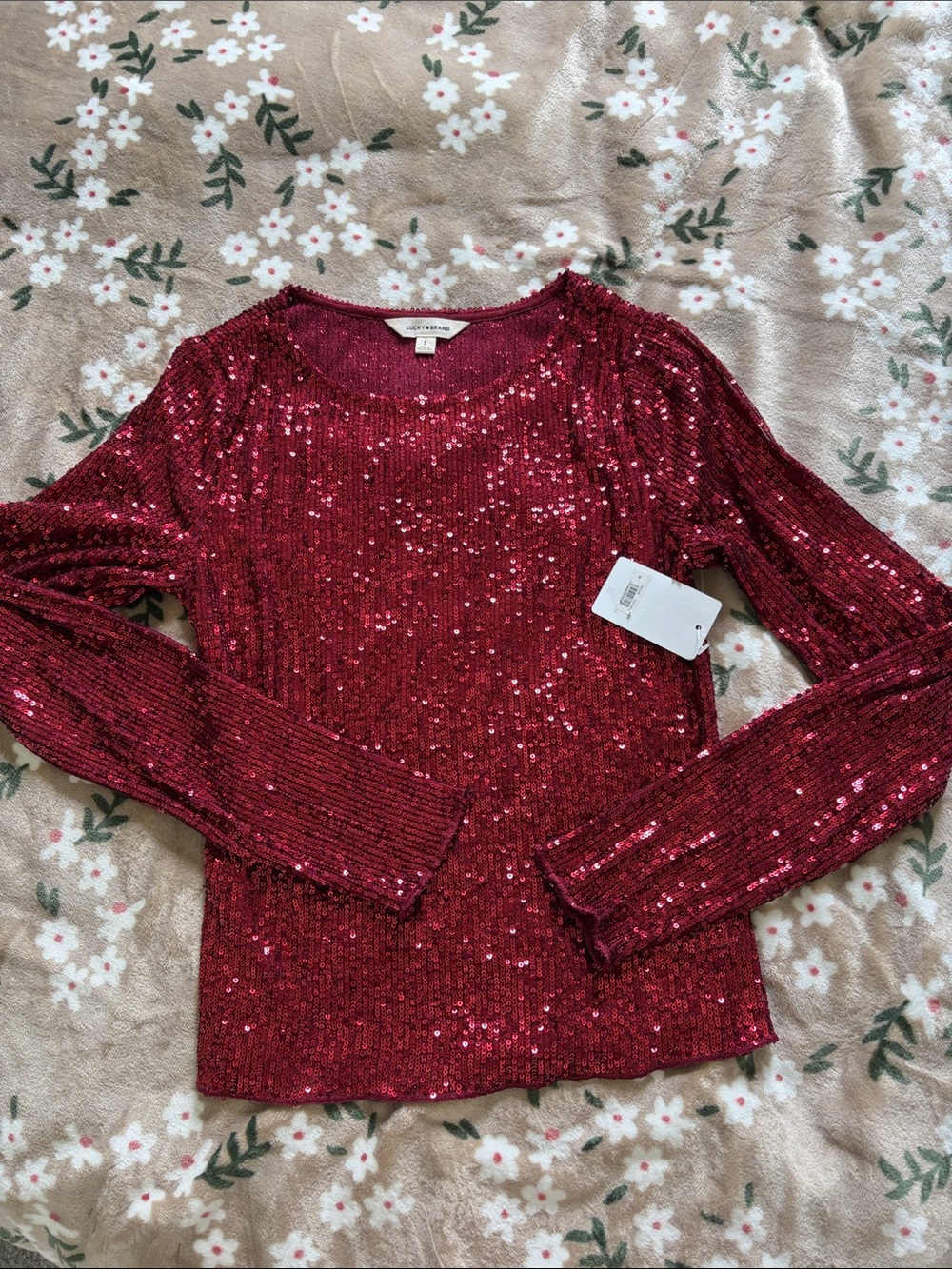 Lucky brand Red Sequin Long-Sleeve Top